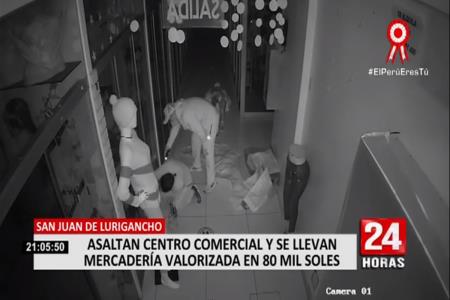 Av. Las Flores: Delincuentes roban 80 mil soles en mercadería de galería (Video)