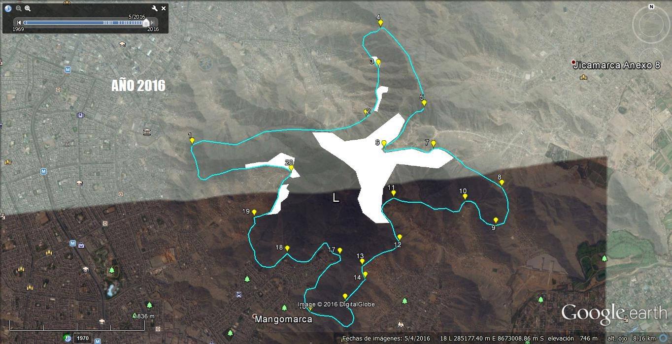 En blanco a la actualidad áreas afectadas por invasiones