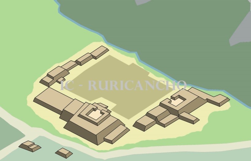 Reconstrucción hipotética del Templo en U Azcarrunz.