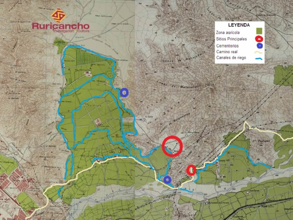 Ubicación de principales asentamientos del Intermedio Tardío en la zona baja de Cantogrande