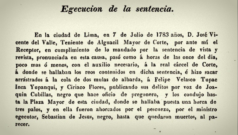 Texto de ejecución de sentencia contra Felipe Velazco y Ciriaco Flores (pedro de Angelis 1832:199)