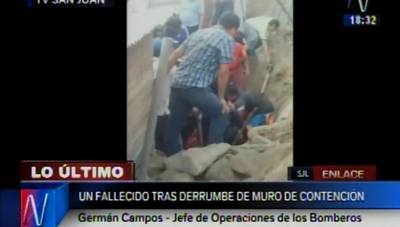 SJL: un muerto deja derrumbe de muro de contención