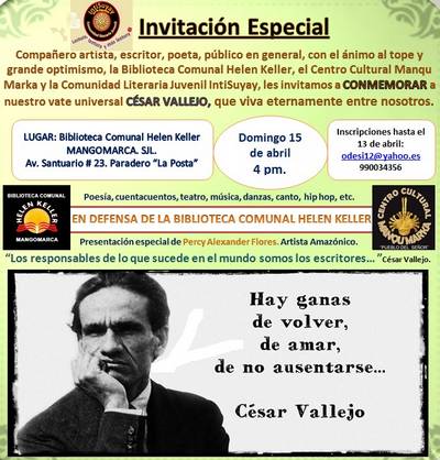 Rinden poema a César Vallejo en Mangomarca