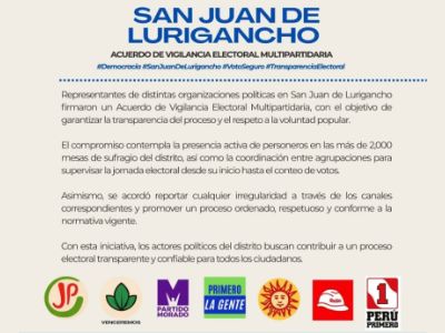 Partidos políticos firman acuerdo histórico de vigilancia electoral en San Juan de Lurigancho